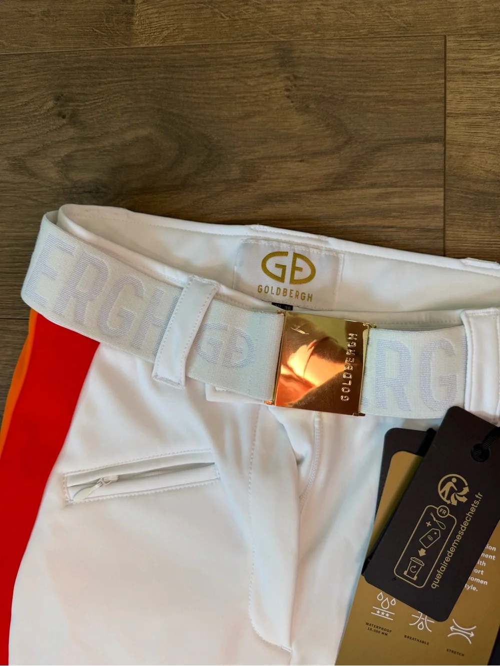 Goldbergh White Flared Pants with Red Side Stripes ski pants